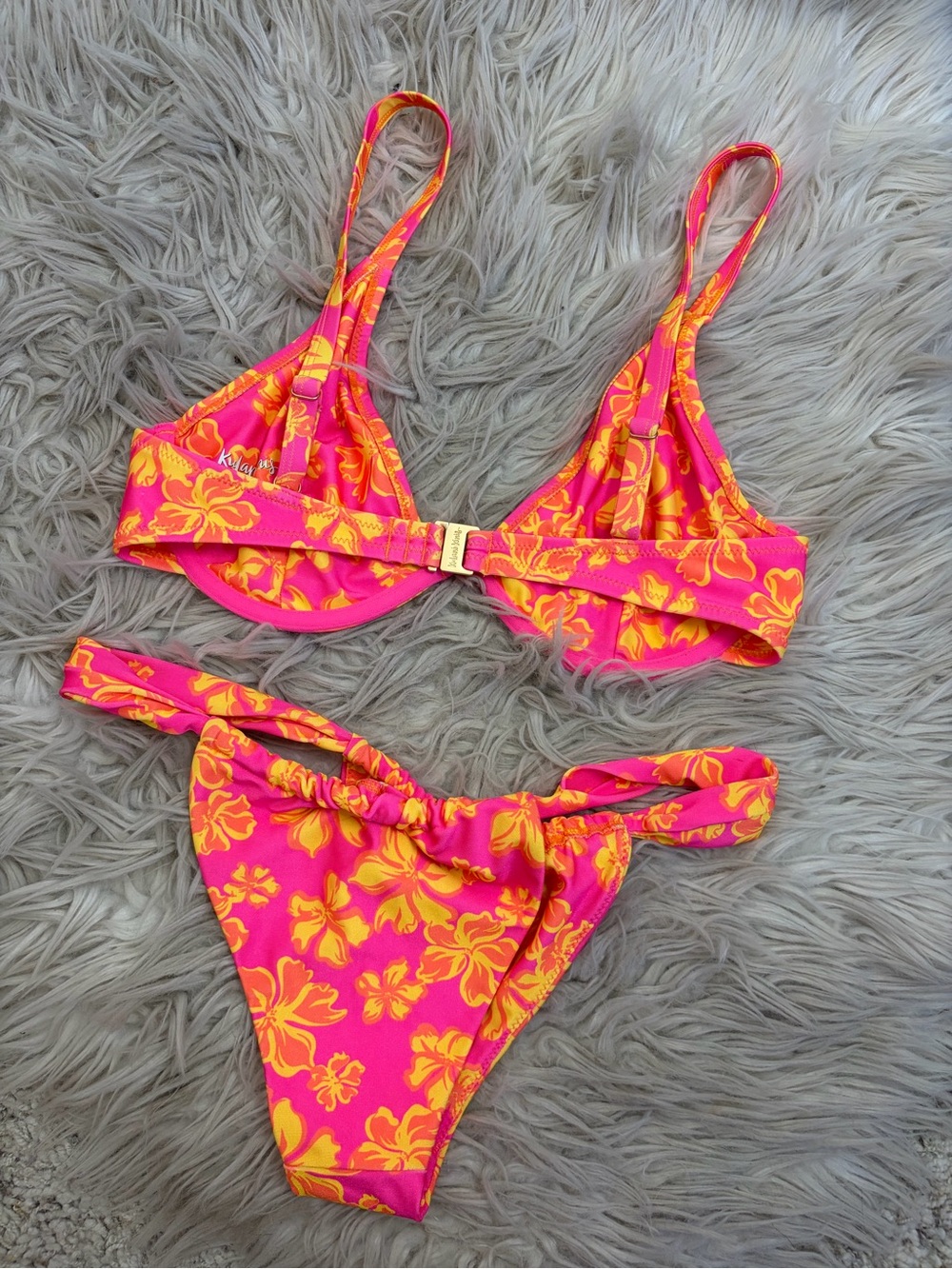 Kulani Kinis Pitaya Maya Pink Orange Floral Bikini Set, Size M - Picture 5 of 5